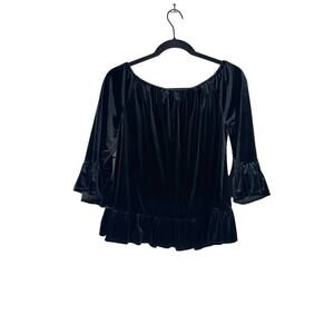 Sanctuary Black Velour Off the Shoulder Top Small Peplum Witchy Whimsigoth